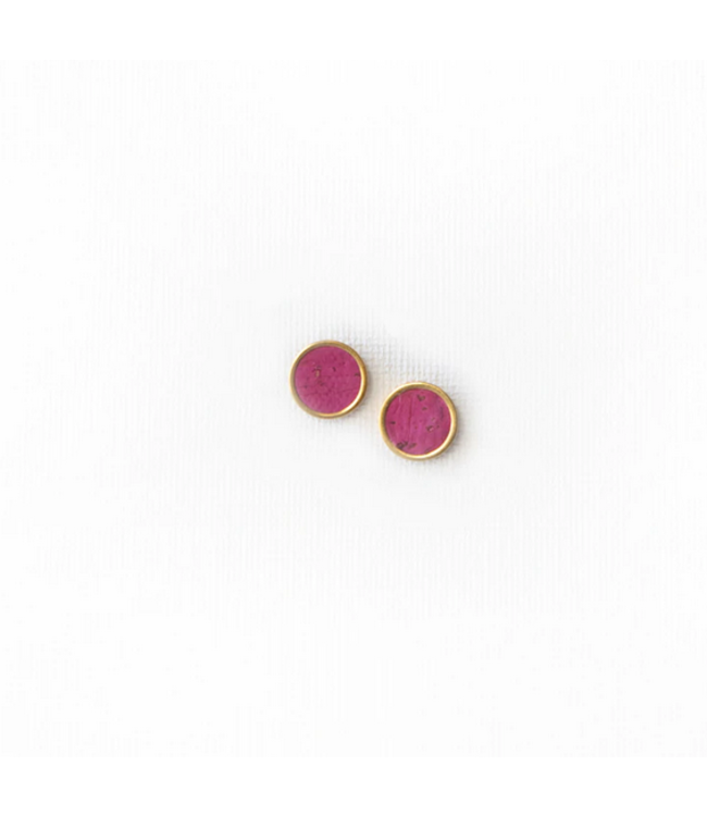 Cork House Design Stud Earrings- Fuschia in Gold Setting