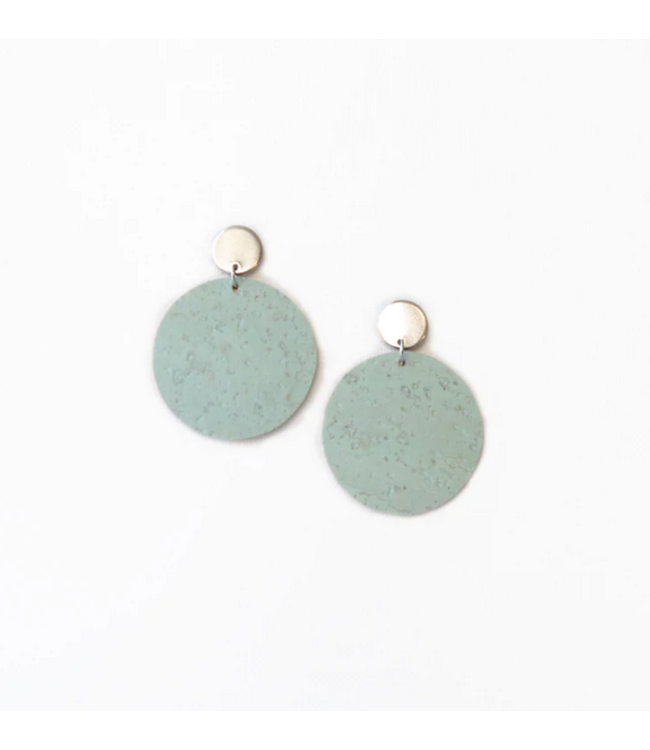 Cork House Design Round Drops Earrings -Sea Glass