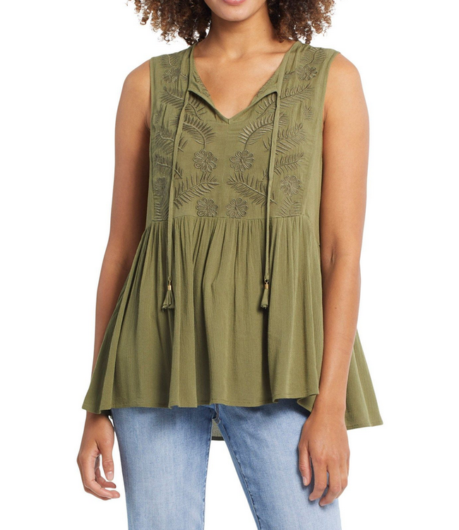 Tribal Sleeveless Embroidered Blouse - Palm Leaf