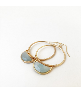 Caracol Gold Hoop Earrings w Real Stone Drop Turquoise