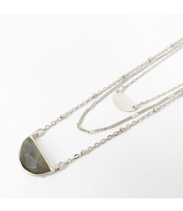 Caracol Silver Triple Necklace Natural Stone Grey