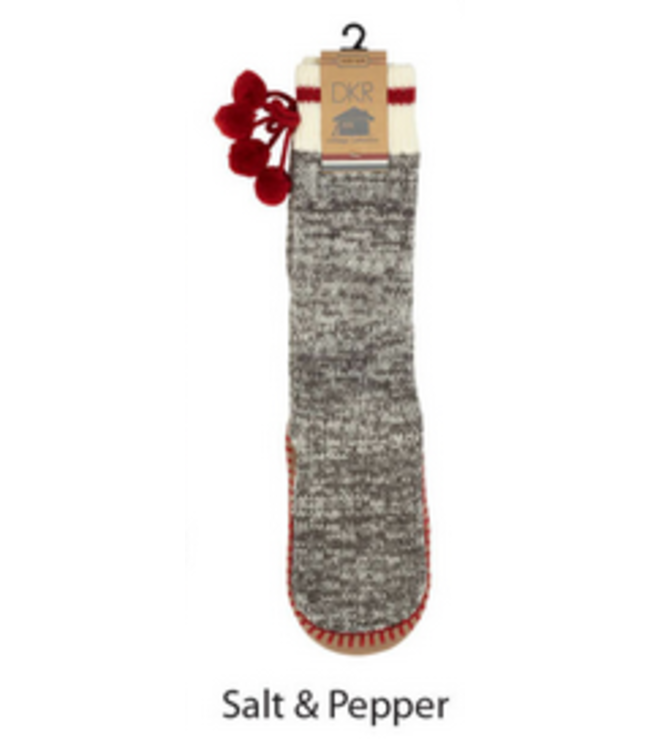 DKR and Apparel Moccasin Lounge Socks Non-Slip - Grey/White