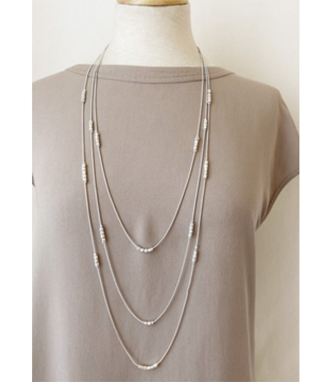 Long Triple Chain Necklace - Silver