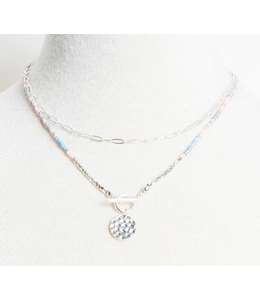 2 Row Necklace - Pastel & Silver with pendant