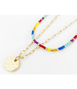 Caracol Anklet 2 Rows Chain& Glass Beads - Multi & Gold