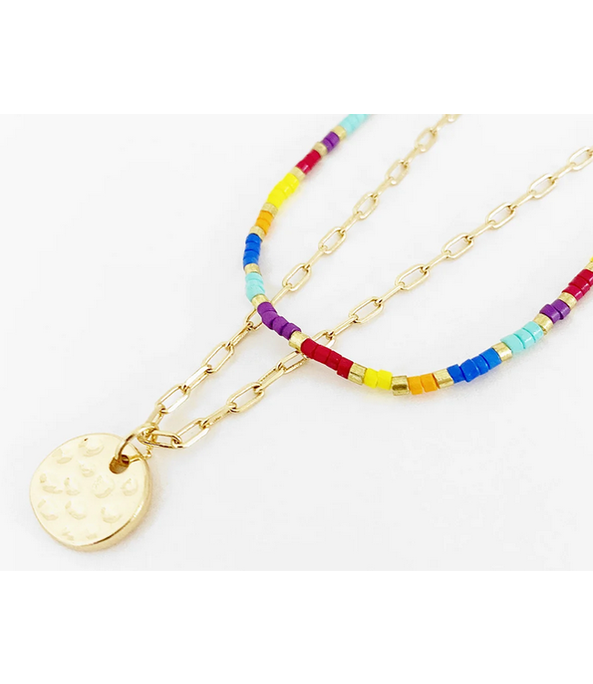 Caracol Anklet 2 Rows Chain& Glass Beads - Multi & Gold