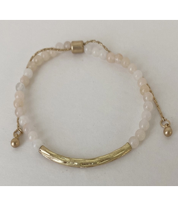 Caracol Adj Bracelet with Stone & Metal Beads - Peach & Gold