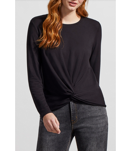 Tribal Crew Neck Top with  Faux Knot - Black