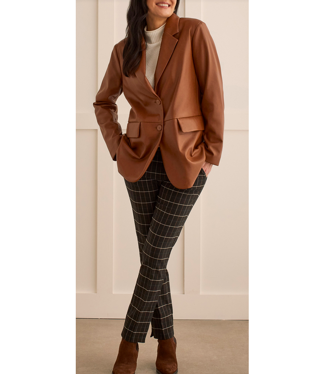 Tribal Vegan leather Lined Blazer - Cognac