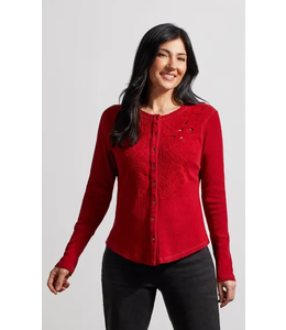 Tribal Embroidered button up top- Earth Red
