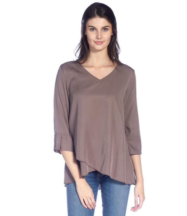 DKR and Apparel 3/4 Slv Tunic with Tulip Hem - Taupe