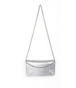 Caracol Handbag with Chain Strap & Flap Closure - Silver