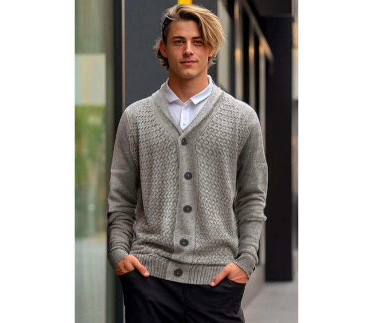 Point Zero Men Shawl Collar Sweater - Textured Taupe - The Loop Kincardine