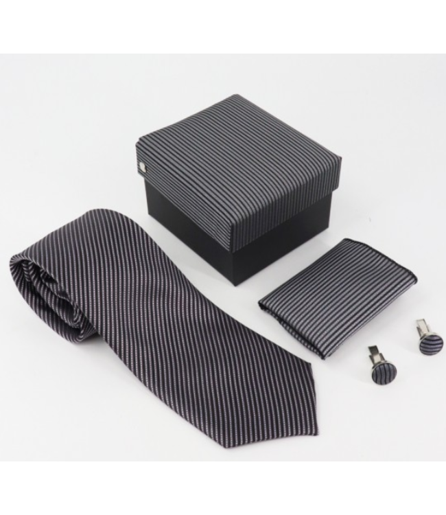 Tie Set - Black with grey stripes