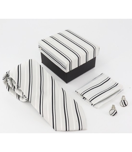 Tie Set - Grey with Black White Stripes