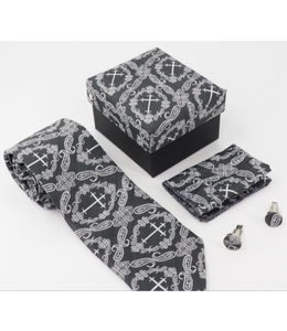 Tie set - Charcoal with light grey designs