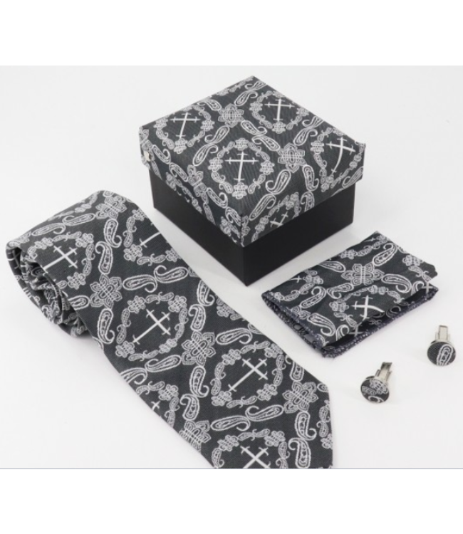 Tie set- Charcoal with light grey designs