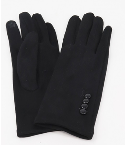 Stitched Button Touch Screen Gloves - Black