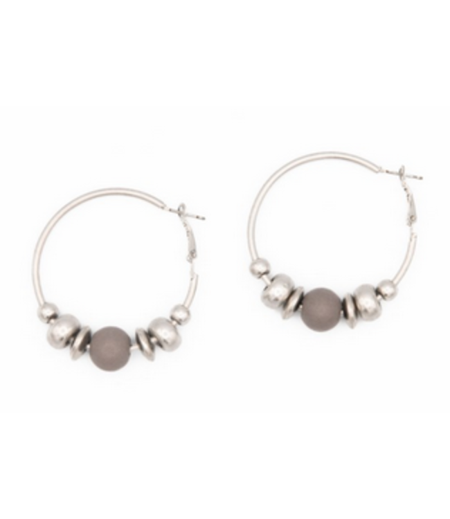 Caracol Earrings Small Beads on Hoops - Silver