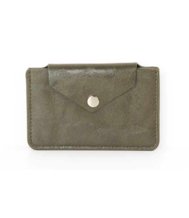 Caracol 3 Compartment Card Holder with Snap - Olive