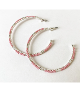 Caracol Beaded hoops - Pink and silver