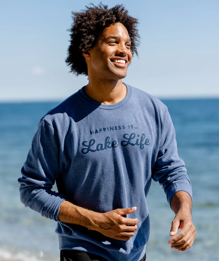 Happiness Is Men's Lake Life Sweatshirt - Heather Navy - The Loop  Kincardine