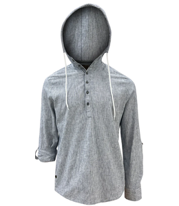Point Zero men Hooded Linen Cotton Shirt - Wht/Bl Stripes