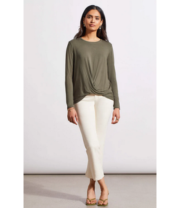 Tribal Crew neck top with twist knot- Ferngreen