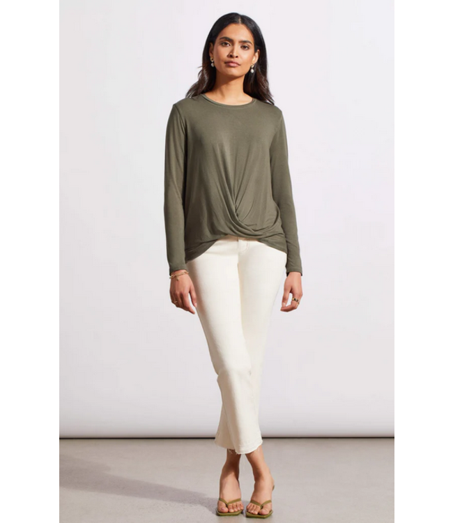 Tribal Crew neck top with twist knot- Ferngreen