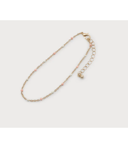 Caracol Gold Anklet with Pink & Ivory Beads