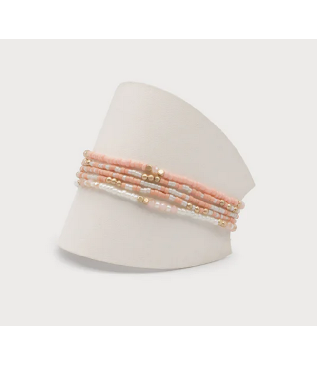 Caracol 5 Elastic Bracelets with Pink/Ivory/Gold Beads