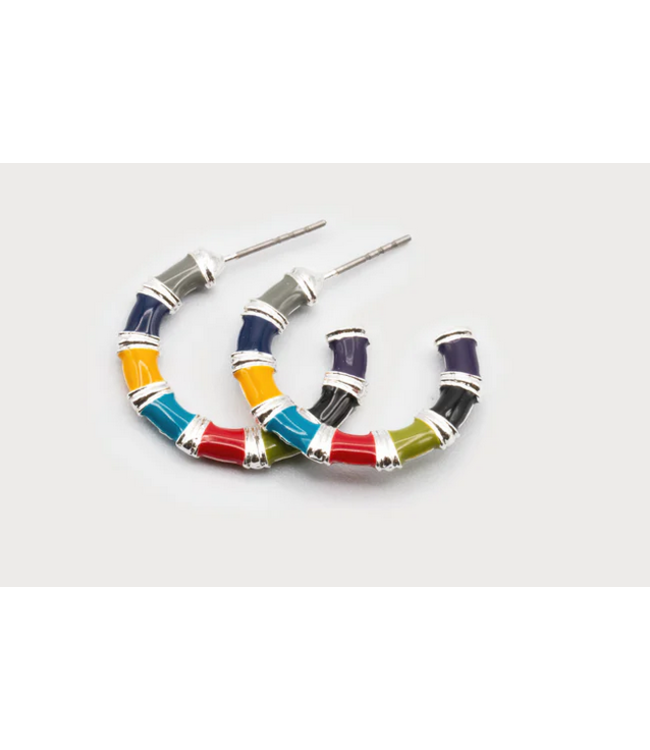 Caracol Coloured & Silver Enamel Hoop Earrings with Posts