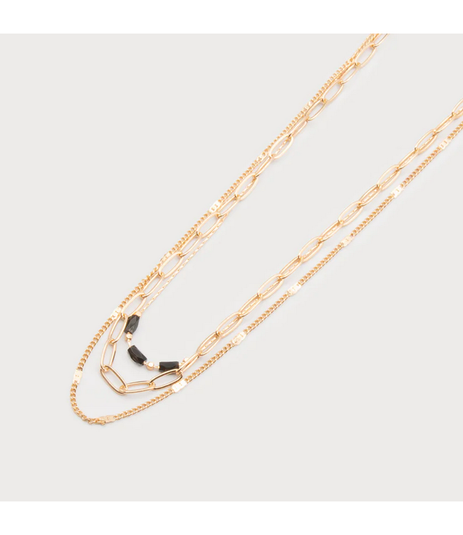 Caracol -Triple chain with glass beads- Gold and black