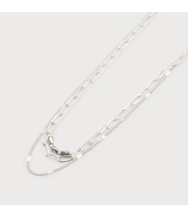Caracol -Triple chain with glass beads- Silver