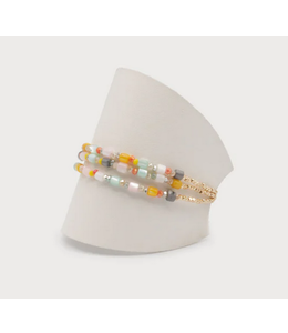 Caracol - Gold Adjustable Bracelet with Pastel Metal & Glass Beads
