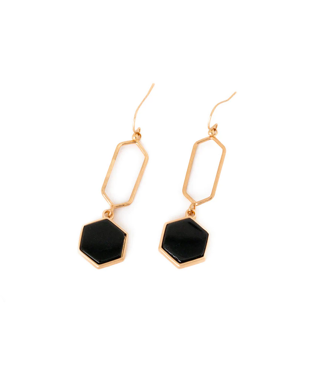 Caracol Gold Earrings on Hooks with Black Natural Stones