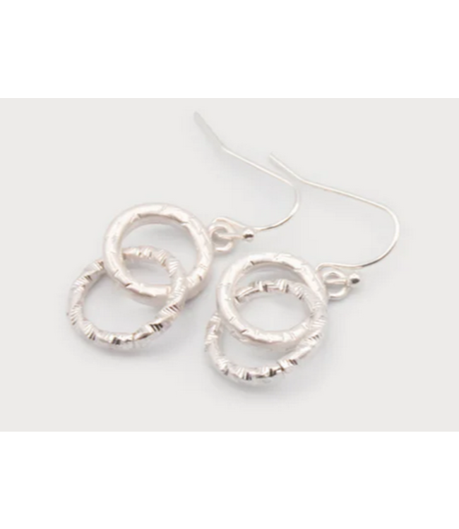 Caracol Textured Double Silver Hoops on Hooks