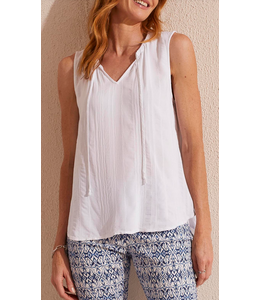 Tribal Slvless Blouse with tie - White