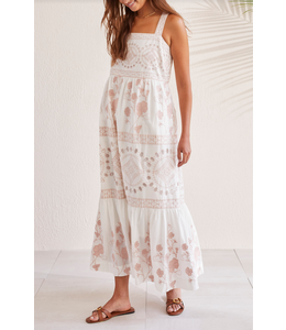 Tribal - sleeveless dress with lining-White and soft pink