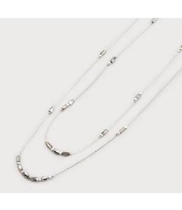 Caracol Long Silver Double Chain with Grey/Silver Glass Beads