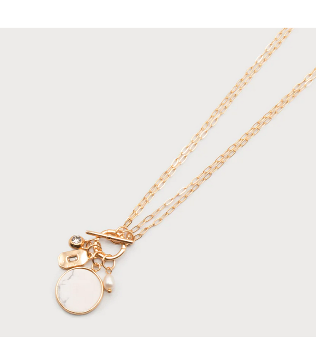 Caracol Chain with Natural Stone & Charms - White & Gold