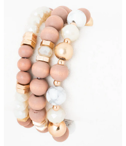 Caracol 3 Elastic Bracelets with Glass/Metal/Stones Pink