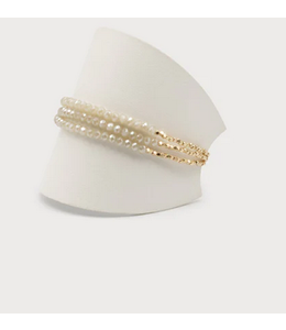 Caracol White/Gold Adjustable Bracelet with Metal & Glass Beads