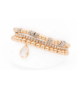 Caracol 3 Elastic Bracelets Crystal&Metal Beads/Drop Crystal Charm