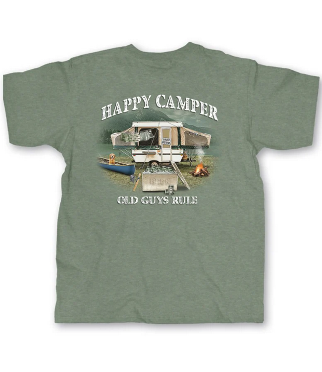 Old Guys Rule -Happy Camper -Military Heather Green
