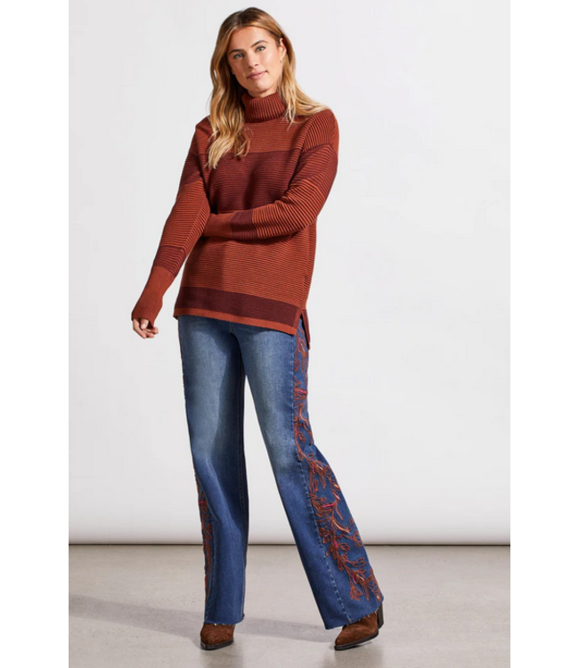 Tribal - Two toned ottomon turlte neck- Marsala