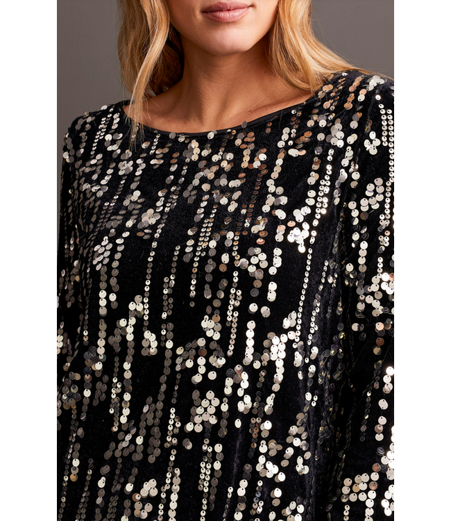 Tribal -Lined  Sparkle Dress- Silver