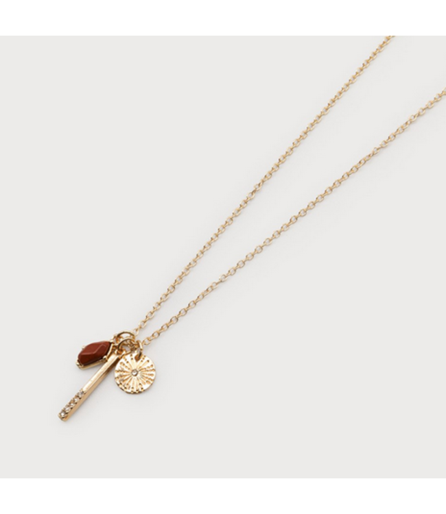 Caracol - Pendant with Disc, Nat Stone, Metal Stick - Gold