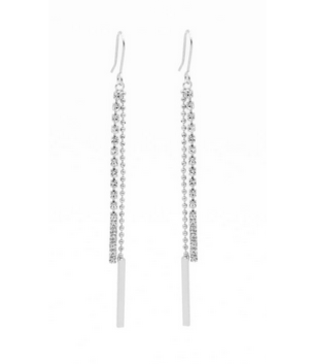 Caracol -Silver  Long  & Double Chains With Crystal Earrings