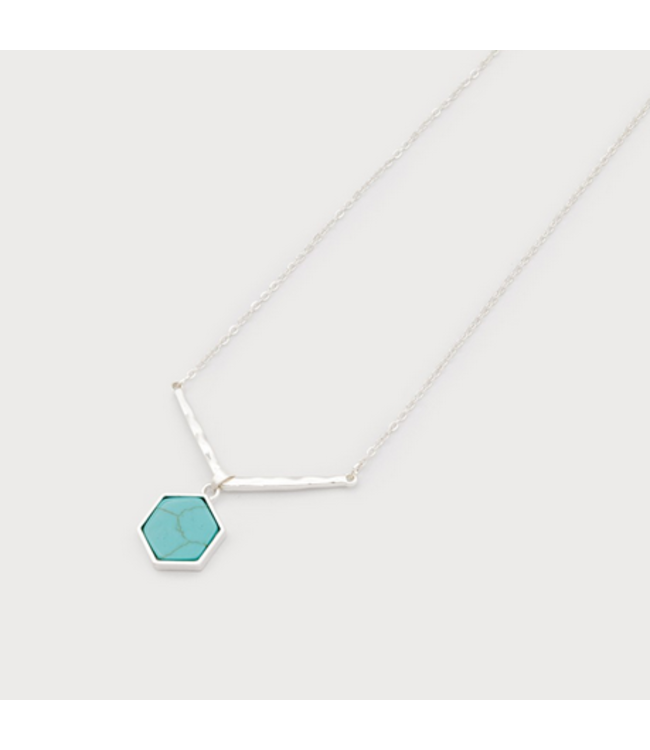 Caracol - Necklace  Metal & Stone Pendant- Turquoise